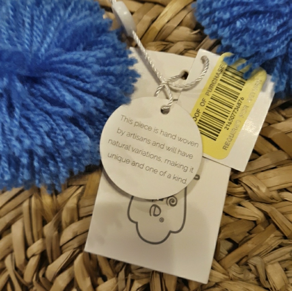 New Mudpie Pom Pom Circle Grass Boho Tote Bag. - Picture 8 of 8